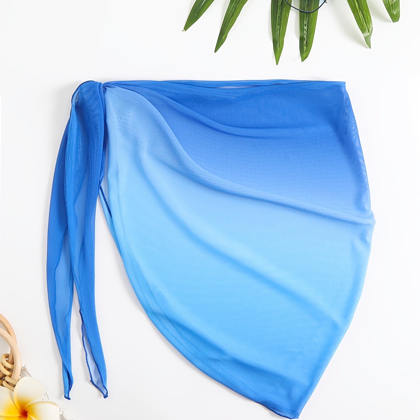 European And American Gradient Sheer Mesh Wrap Skirt With Tie For Beach Cover-up