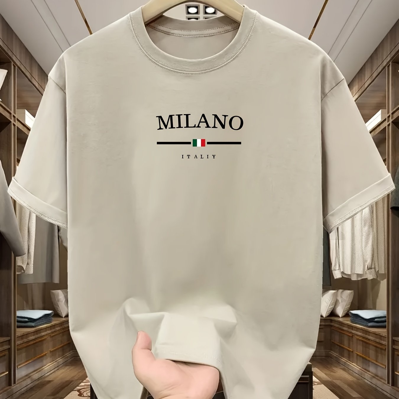 Men's 100% Cotton Letter Print Short Sleeve T-shirt, Homewear Round Neck Pajamas Tm254