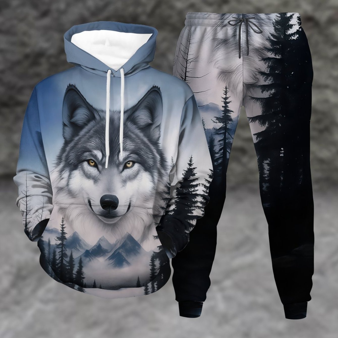 TEMU Humorous 3d Wolf Design In A Woodland Theme, This Men's Hoodie Set Includes 2 Pieces Perfect For Autumn And Winter. It Features Casual