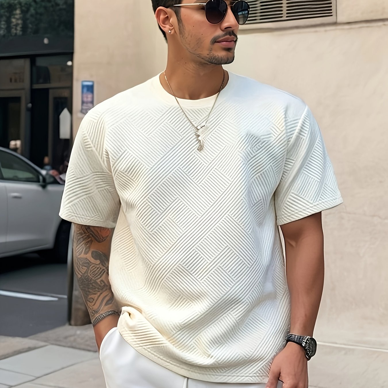 Image of Men' Color Summer Casual Top, Crew Neck T-shirt, Suitable For Husband Gift And Father's Day Present