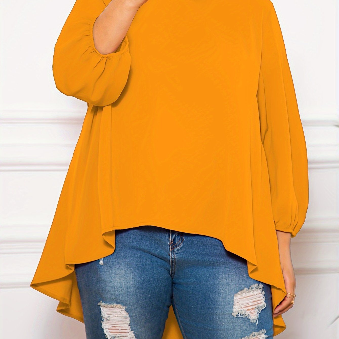 Plus Size Casual Top Mujeres Plus Sólido Manga Linterna - Temu