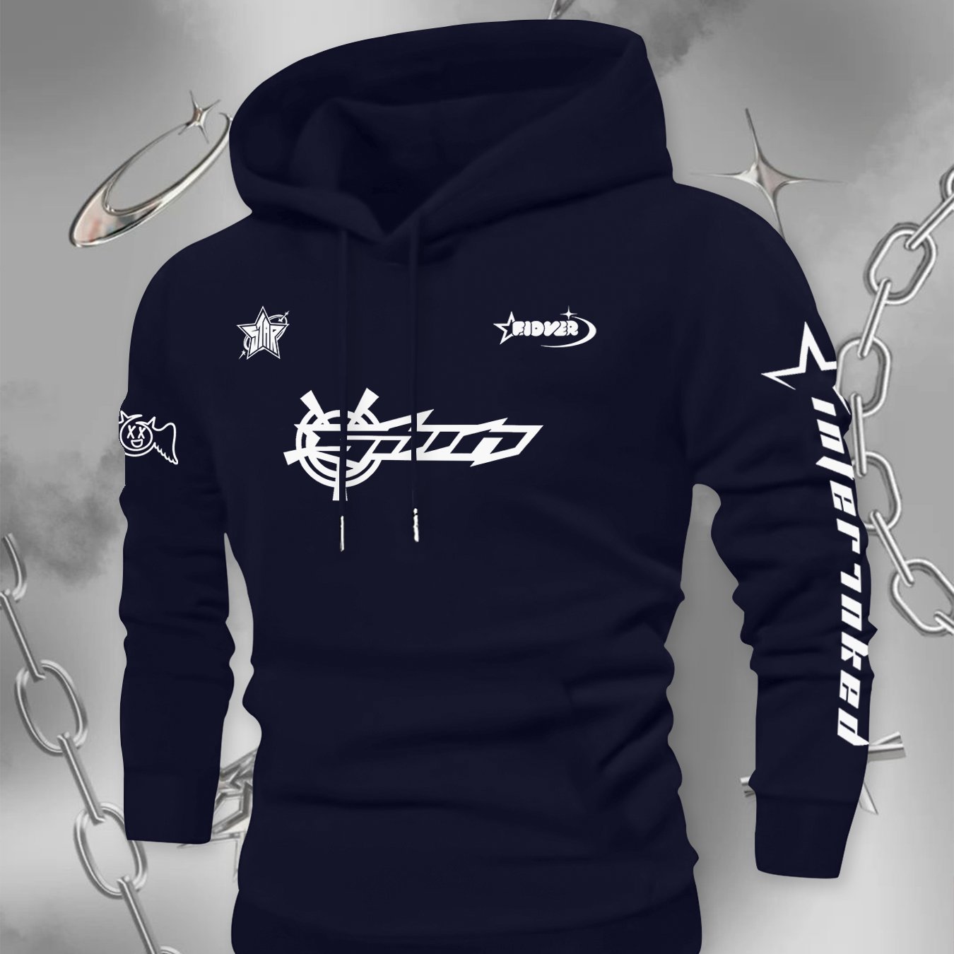TEMU Y2k Men's Hooded Sweatshirt With Trendy Patterns, Warm Pullover Hoodie For Winter, Stylish And Fashionable, Suitable For Workouts, Street Style,