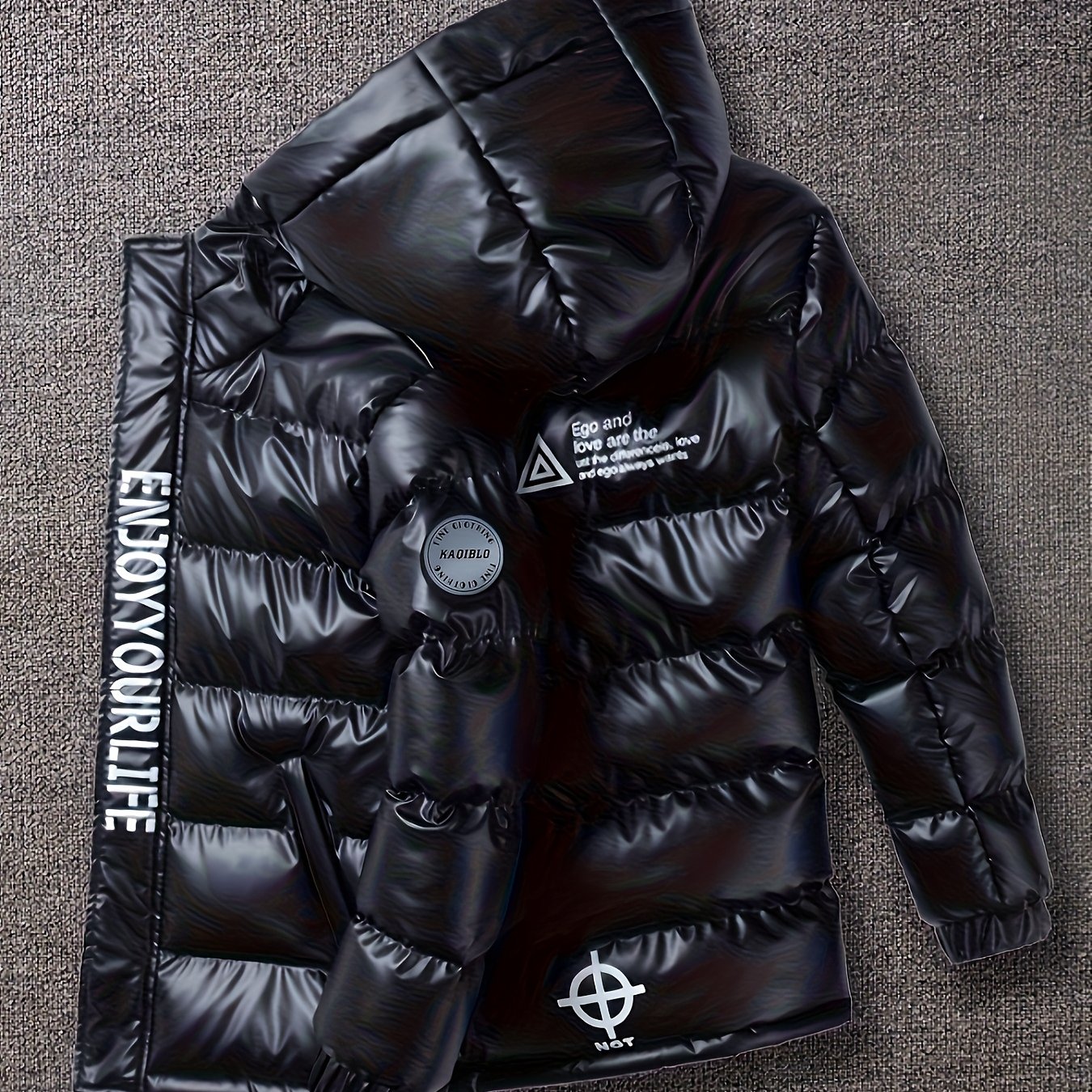 Image of Boys' No-wash Coat, Middle & Big Kids Winter Thickened Glossy Jacket, Youth Fashion Windproof High Quality Warm Hooded Jacket