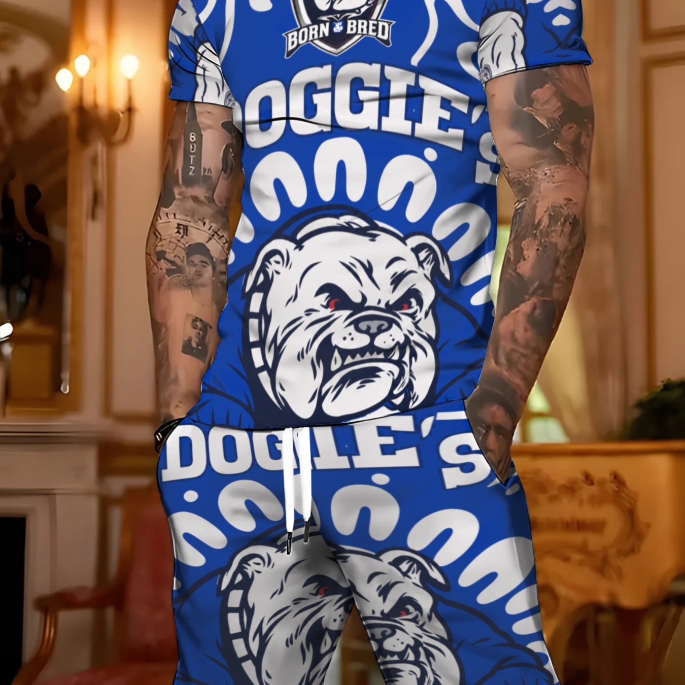 TEMU Men's 2pcs Set, Logo Mix-and-match Trendy Font Full Print Loose Short Sleeve And Shorts Set #vibranttrendy2pcsset #bulldogcasualsuit