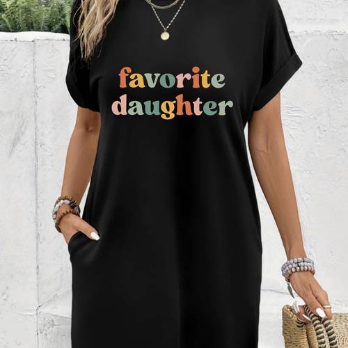 printed t shirt dress short sleeve round neck casual heat press dress suitable for summer and spring womens clothing
