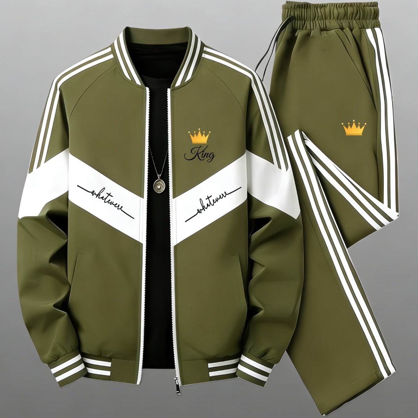 Men's Casual Sports Jacket Pants Set (2pcs Set) | Unisex, Regular Version, Baseball Collar, Micro-elastic Fabric, Geometric Pattern, Zipper Detail, In Multiple Colors, Perfect Gift For Any Occasion