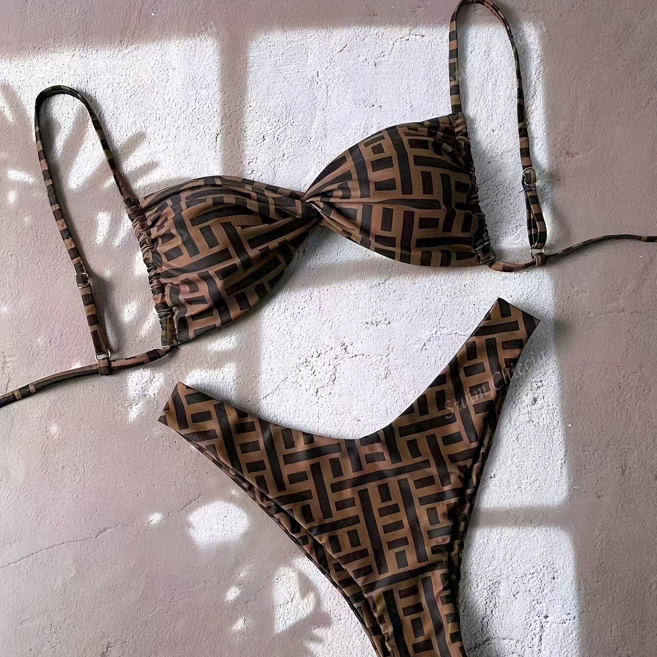 TEMU Conjunto de dos piezas para mujer con estampado de rayas y traje de baño dividido