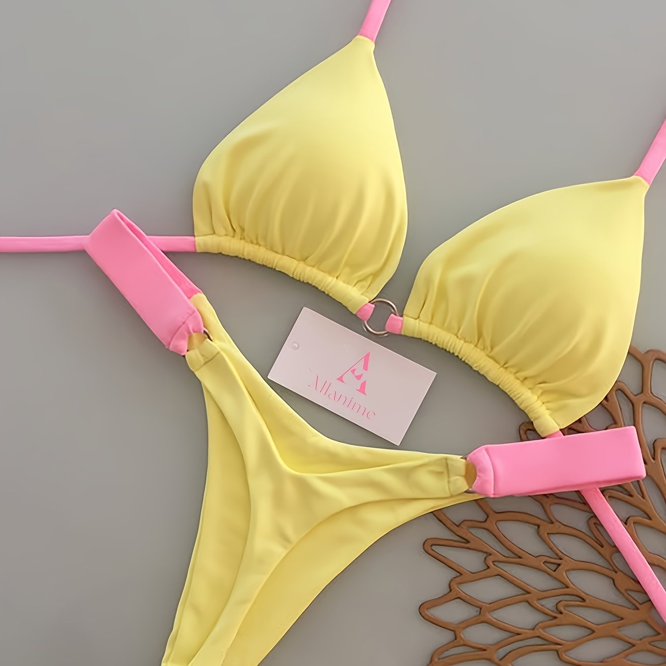 TEMU New Beach Pool Party Sexy Casual Fashion Solid Color Halter Bikini Split Swimsuit For Women