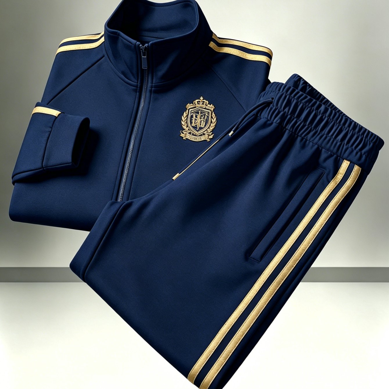 Men's Polyester Stand Collar Zipper Sports Set Simple Printed Side Stripe Loose Casual 2pcs Suit