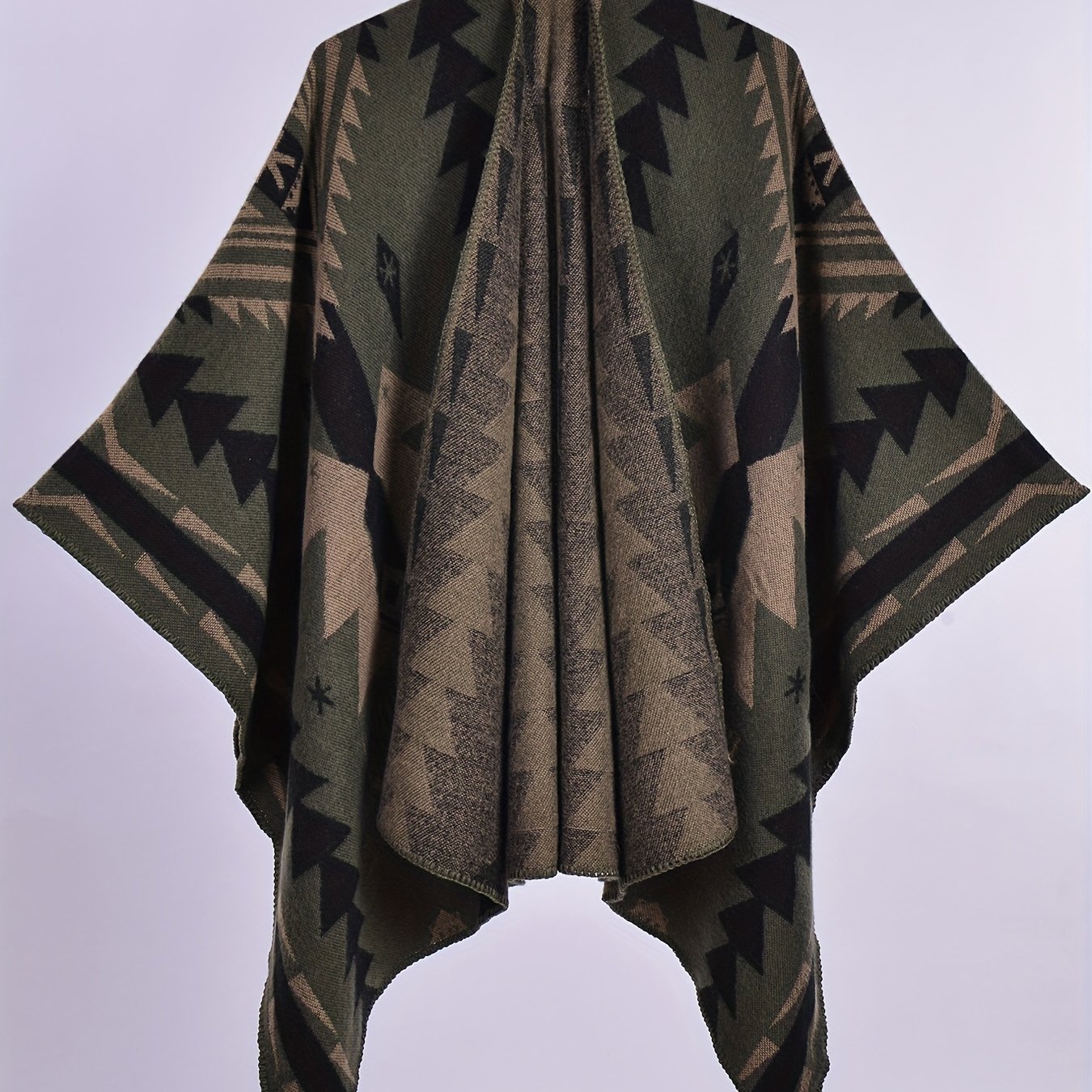 Plus Size, Ethnic Style Geometric Slit Women's Plus Size Cardigan Autumn Winter Thickened Warm Shawl