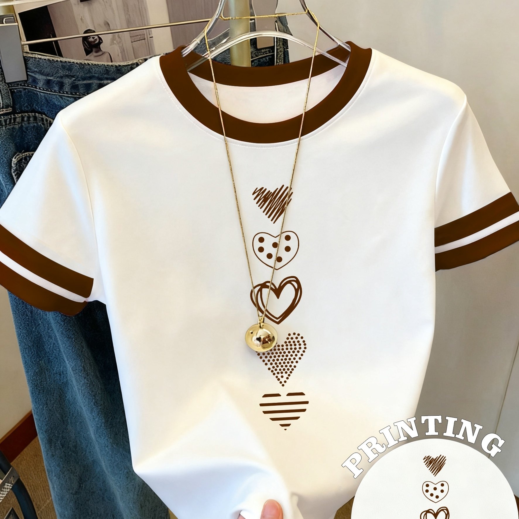 TEMU Women's Y2k Color Block Summer Crew Neck Short Sleeve T-shirt - Breathable Crew Neck Casual Top, Loose Fit, Perfect For Casual Attire