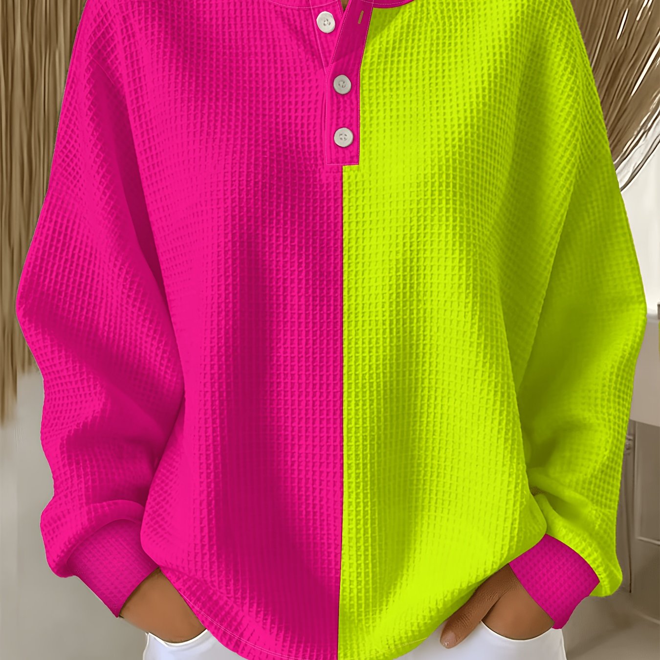 TEMU Plus Size, Women's Plus Size Colorblock Printed Sweatshirt, Trendy Style