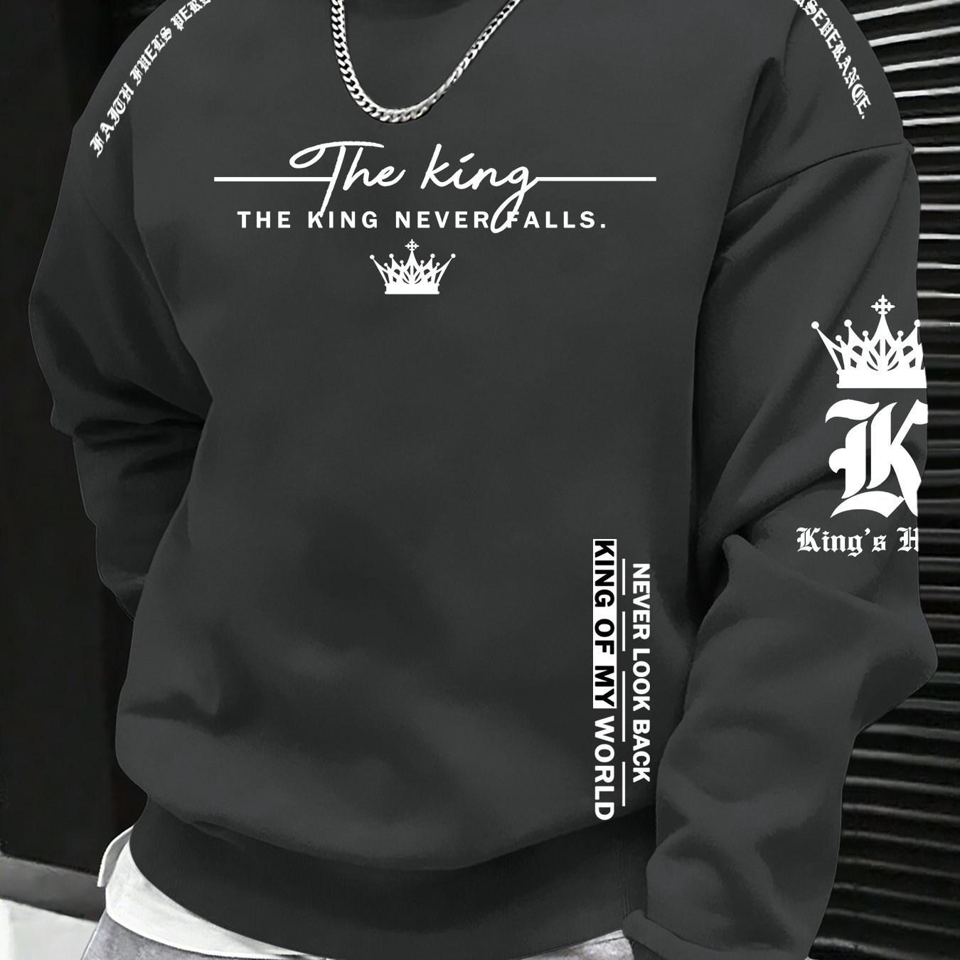 TEMU Men's Fashion Casual Crown Motivational Letter Style Round Neck Sweatshirt
