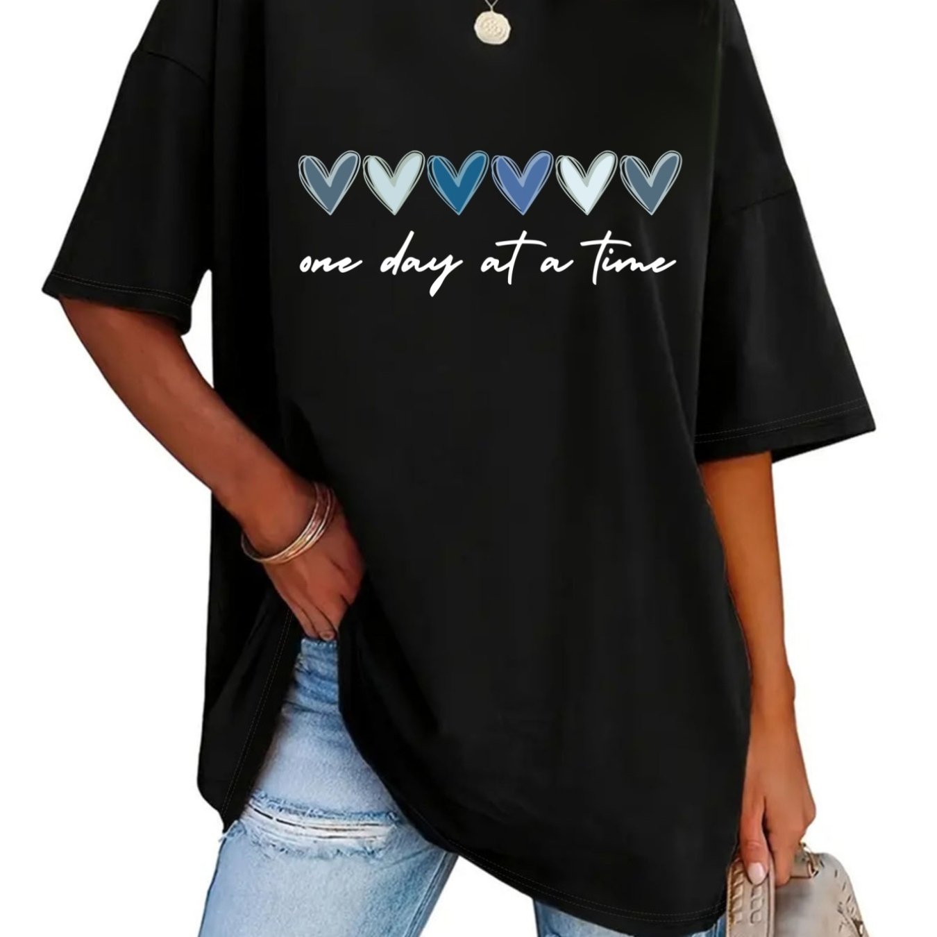 TEMU Plus Size, Pattern Print Fashion Round Neck T-shirt Plus Size