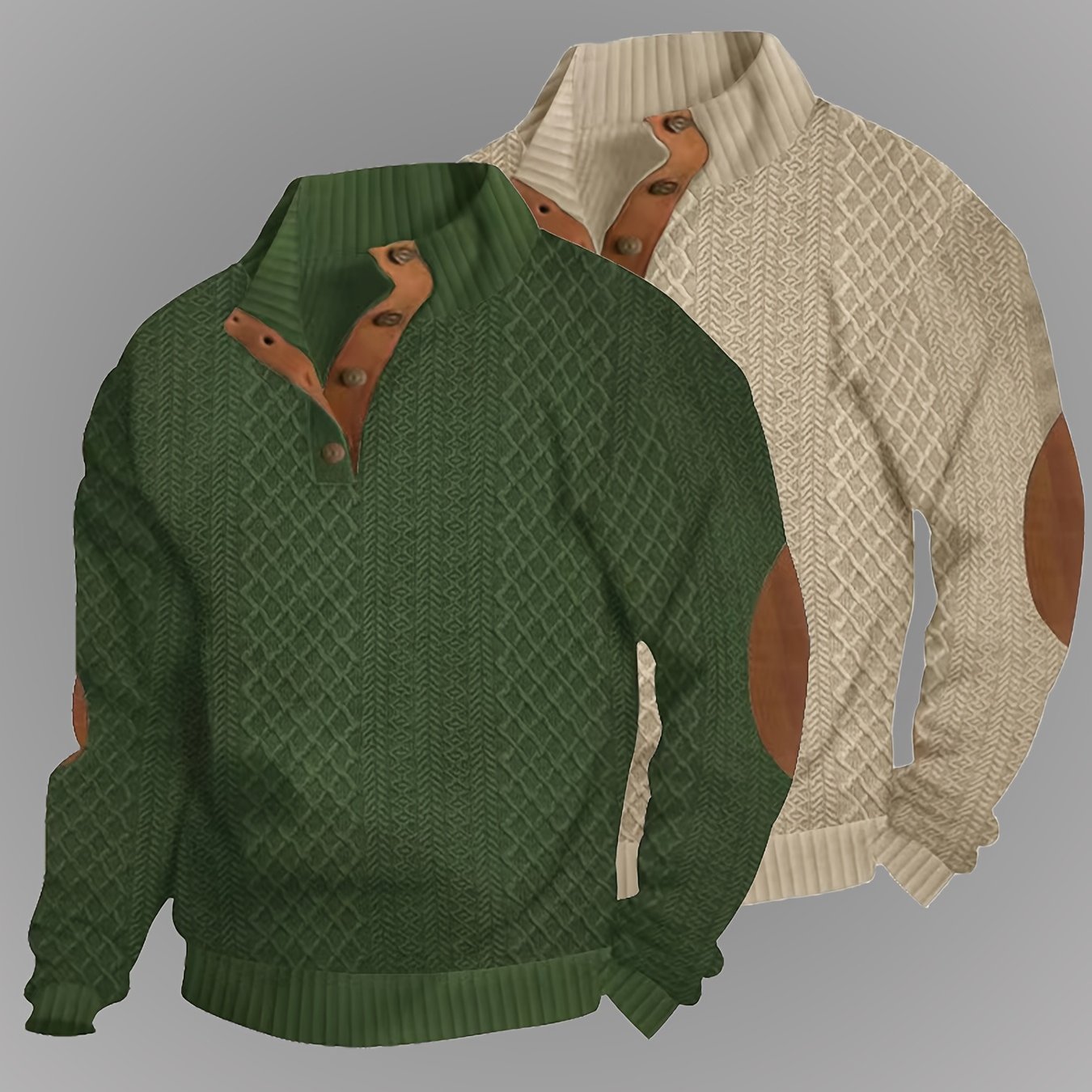 TEMU 2pcs Men's Casual Bow Tie Sweater, Long Sleeve, Stretch, Solid Color, Button Detail, Regular Fit, Suitable For Hiking And Outdoor, Spring/fall
