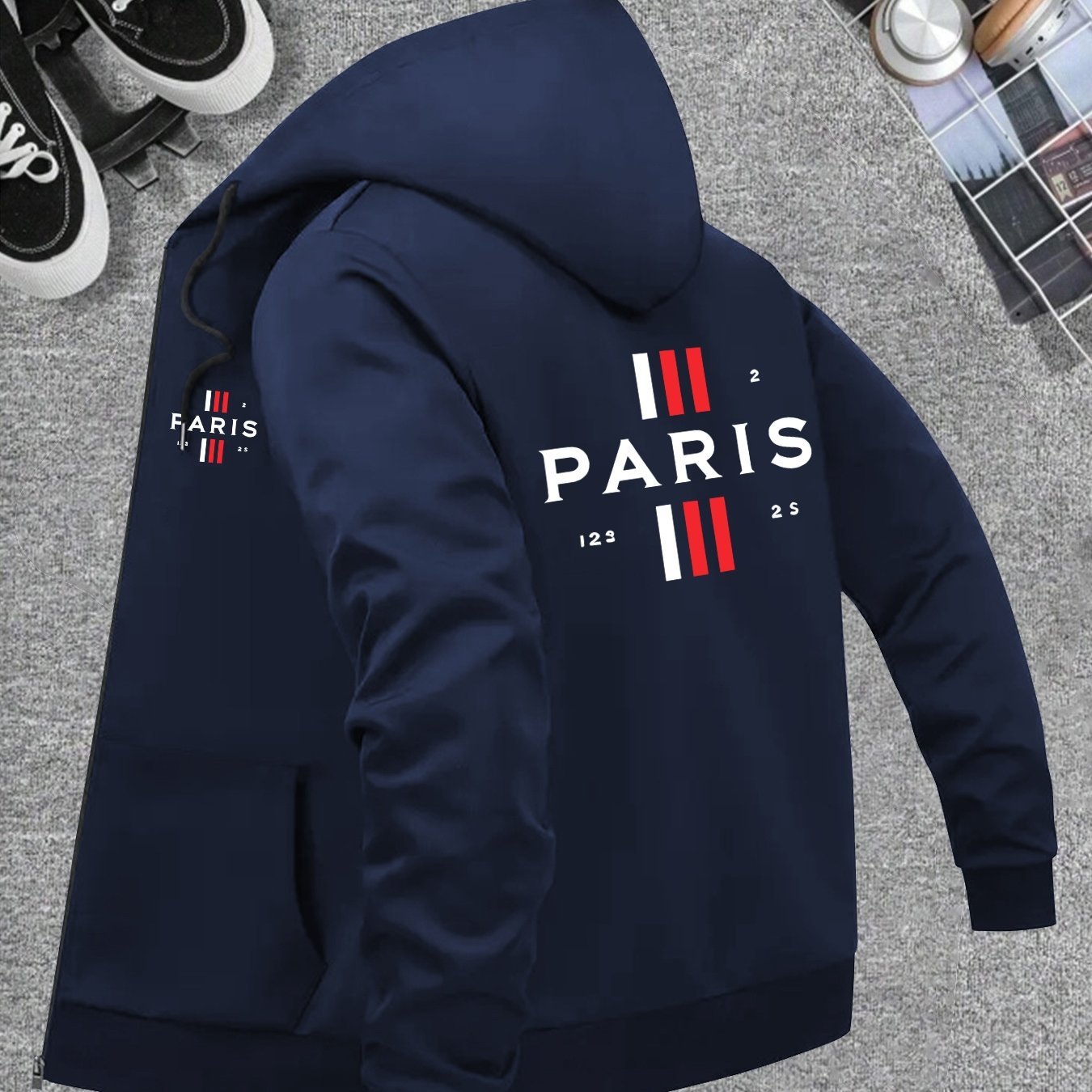 TEMU Manteau Trench Léger et Respirant pour Homme Printemps Automne, Veste à Capuche, Motif Imprimé , Veste Décontractée à Capuche pour Homme,