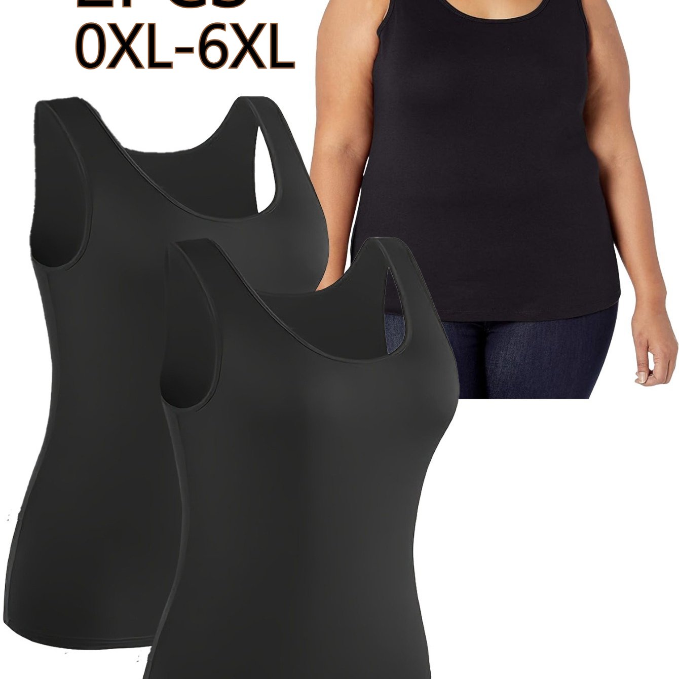 Plus Size, 2pcs Women's Plus Size Tank Tops - Stretchy Soft Layering Basics - Non-see-through Essential Tops For Casual And Formal Occasions