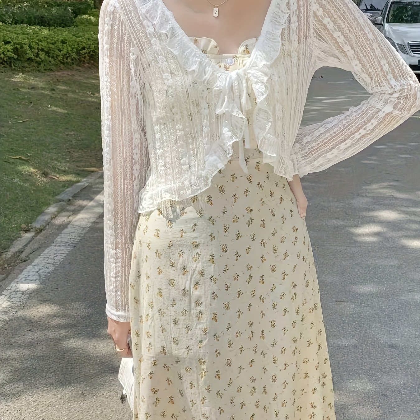 TEMU 커버업 셔츠가 있는 캐미솔 드레스, 레이스 숄, 여름 매칭 스커트, 패셔너블한 가디건 스타일, 얇은 숏 스타일, 타이업 홀우드 재킷