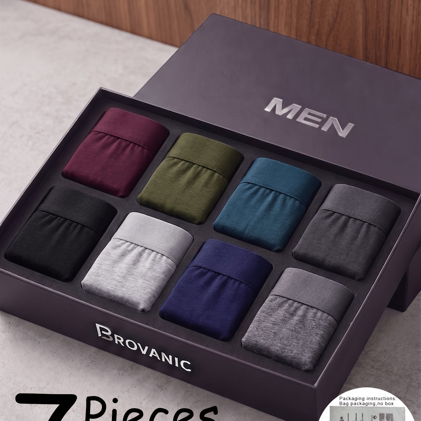 TEMU [brovanic] 7pcs Random Men's Boxer Briefs, Random Matching, Comfortable And Breathable Fabric, Fashionable Trendy Wear