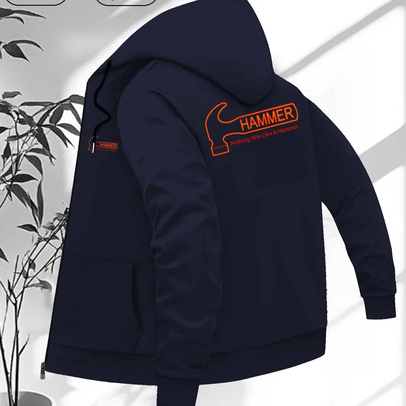 TEMU Men's Stylish Hooded Jacket With Orange Hammer Print, Versatile Casual Sports Baseball Jacket, Suitable For Business, Leisure, And Sports. Ideal