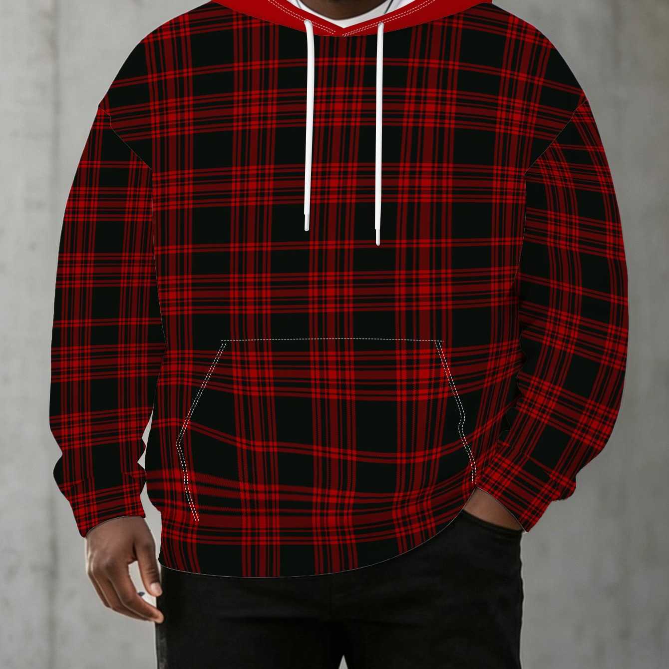 TEMU Fashion Hooded Sweatshirt Men's 2xl-9xl Casual Athletic Top Trendy Long Sleeve Pullover, Plus Size