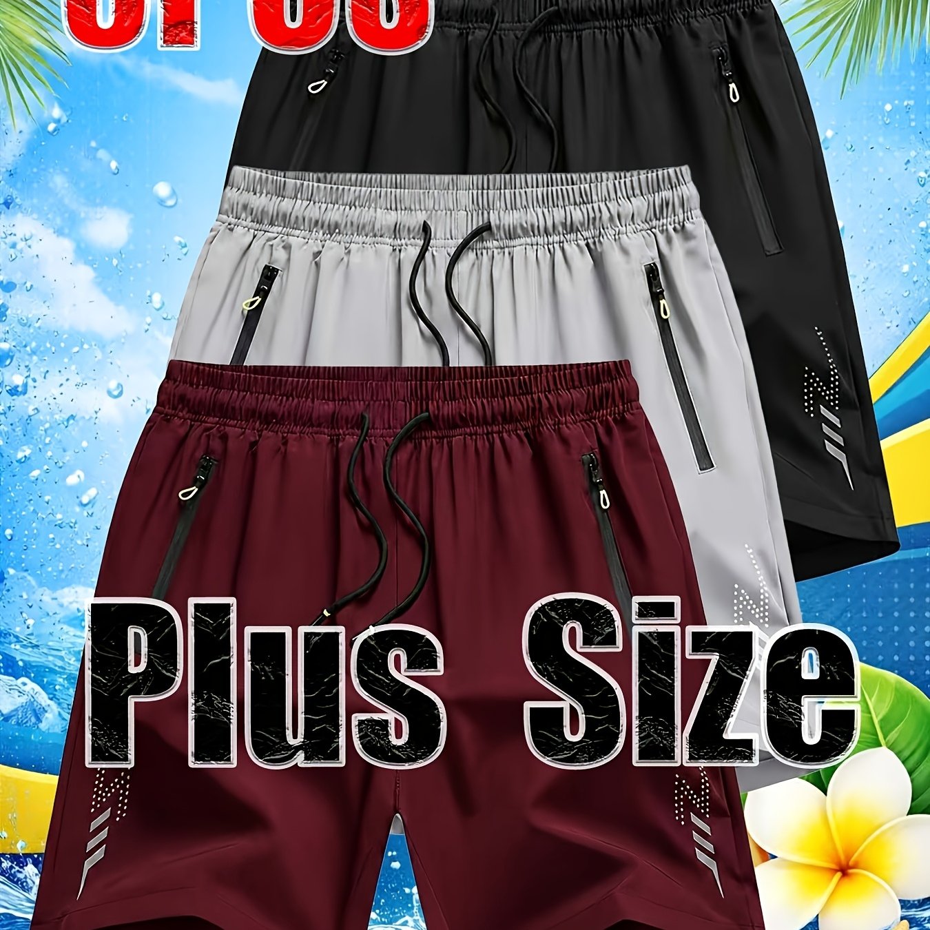 TEMU 3pcs Set, Men's Casual Sporty Plus-size Shorts, Extra Large And Extra Long, Summer, Ideal For Overweight, Heavyset, Or Muscular Individuals For