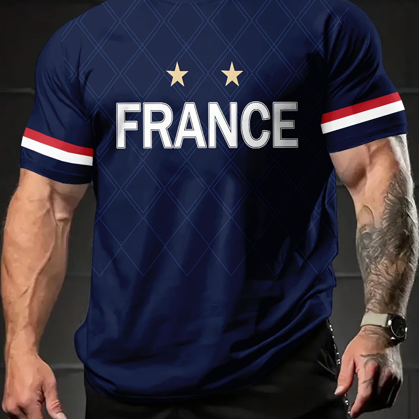 TEMU Chemise à manches courtes imprimée pour homme, avec un motif à et des rayures aux couleurs du drapeau national pour créer une ambiance . Le col
