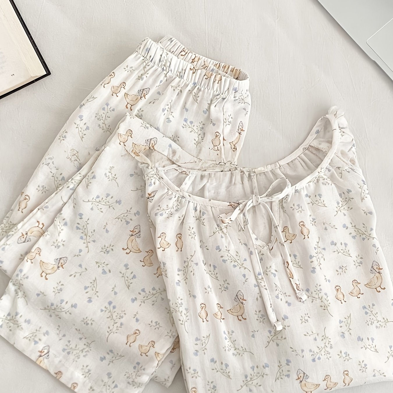 TEMU 2025 Spring/autumn Women's Pajama Set With Little Floral Print, Long Sleeve And Long Pants, Suitable For Outerwear