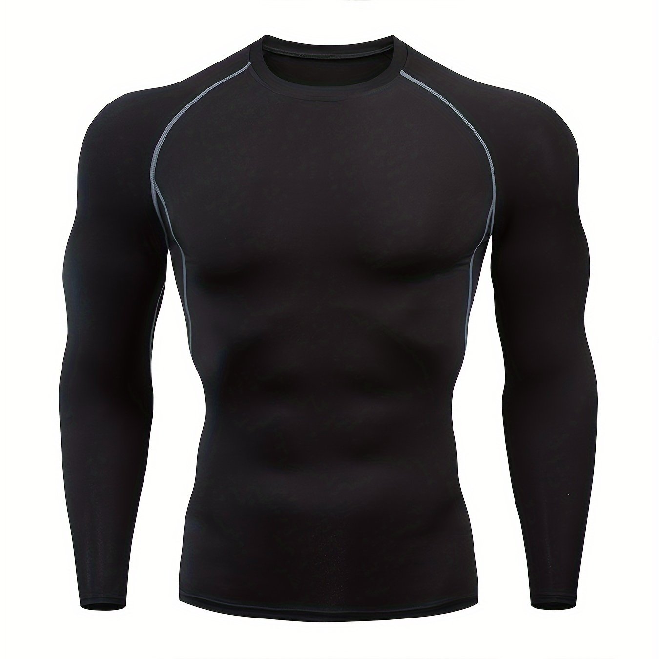 TEMU Men's Sports Spring And Autumn Fitness Tight-fitting Quick-drying Bottoming Shirt, Solid Color Sweat-wicking Quick-drying Running Outdoor Training Basic Style Close-fitting Long Sleeve Tops