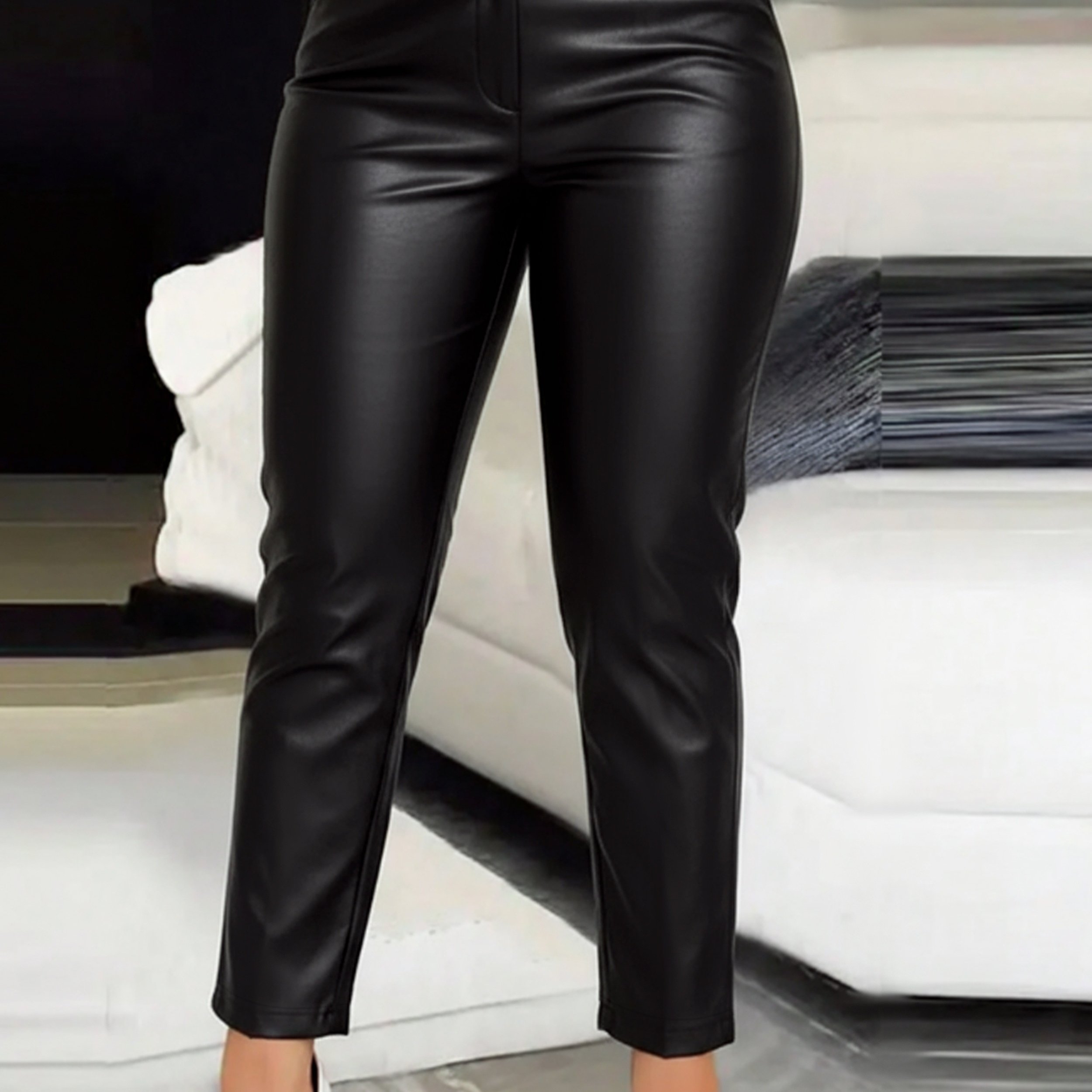 E-shop Damenhose, einfarbig, dekorativer Knopf, 9-Punkt-Leggings, geeignet für tägliche Freizeitaktivitäten, Reisen, Pendeln und Dates, wunderschöne