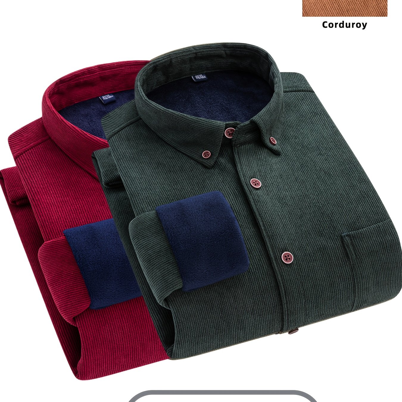 TEMU 1 1pc Corduroy Warm Shirt Double-layer Thick Plush Shirt Men's Casual Solid Color Shirt (shirt Only)