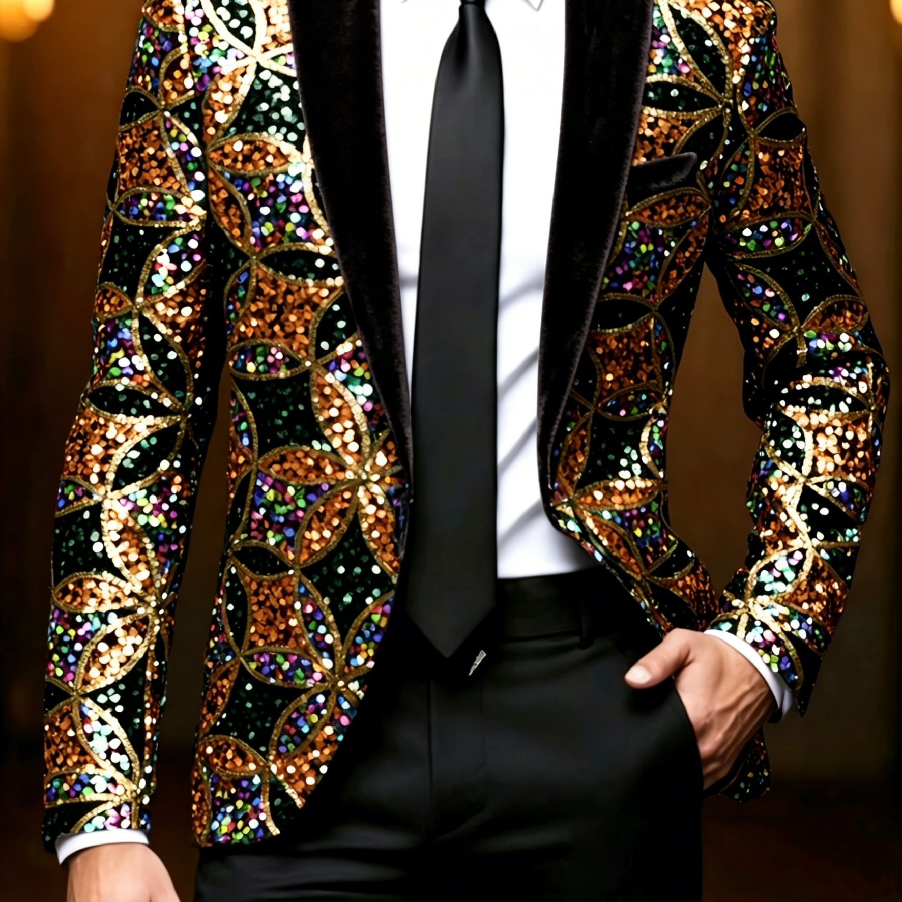TEMU 's Sequined Suit For Hosts, Male Singers - Gradient Color Formal Wear, High-end Glitter Slim-fit Suit, Business Banquet Wedding Groom Attire,