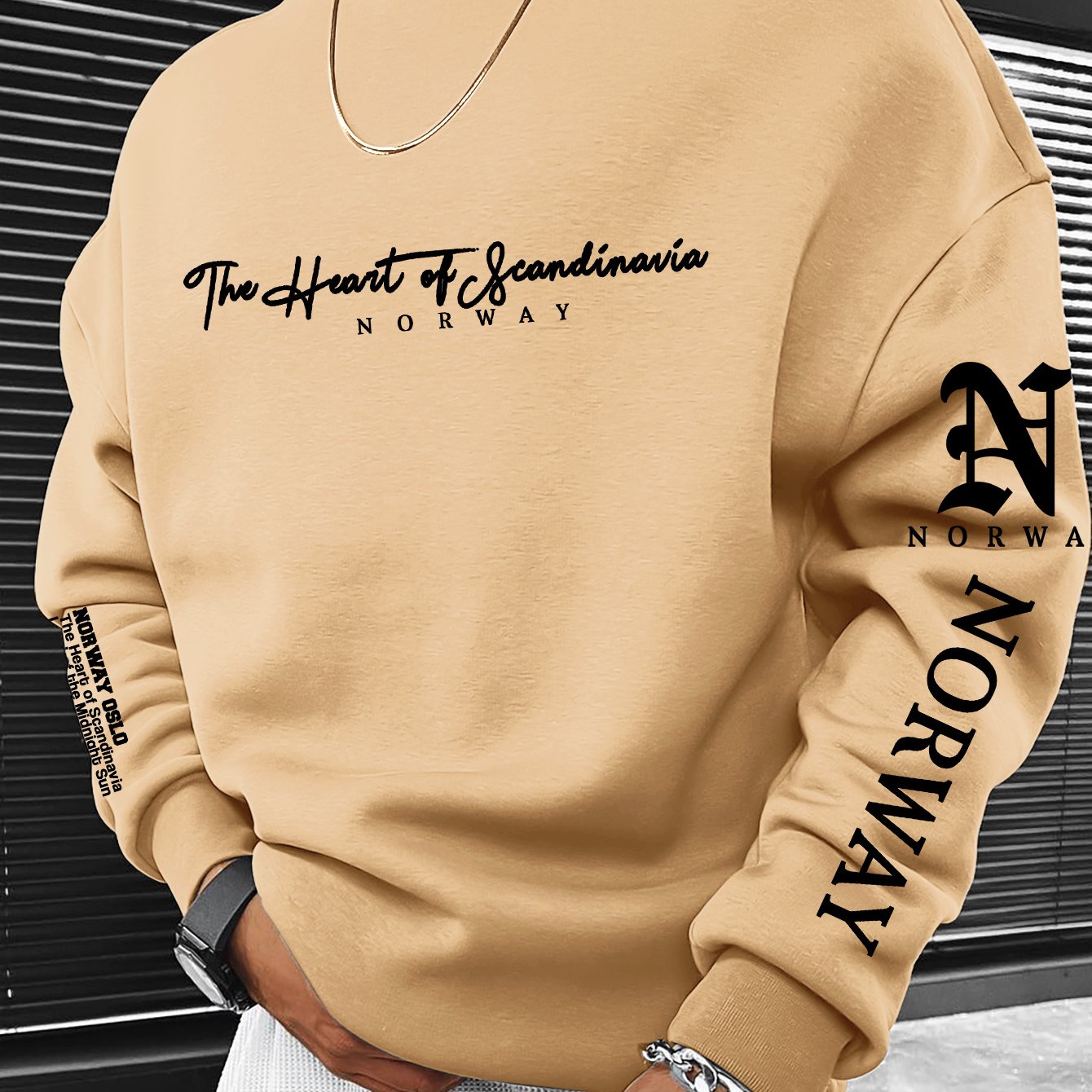 TEMU Men's Cultural Style Crewneck Sweatshirt With " Of Scandinavia Norway" Print, Perfect For Casual Wear And Autumn/winter , Machine Washable