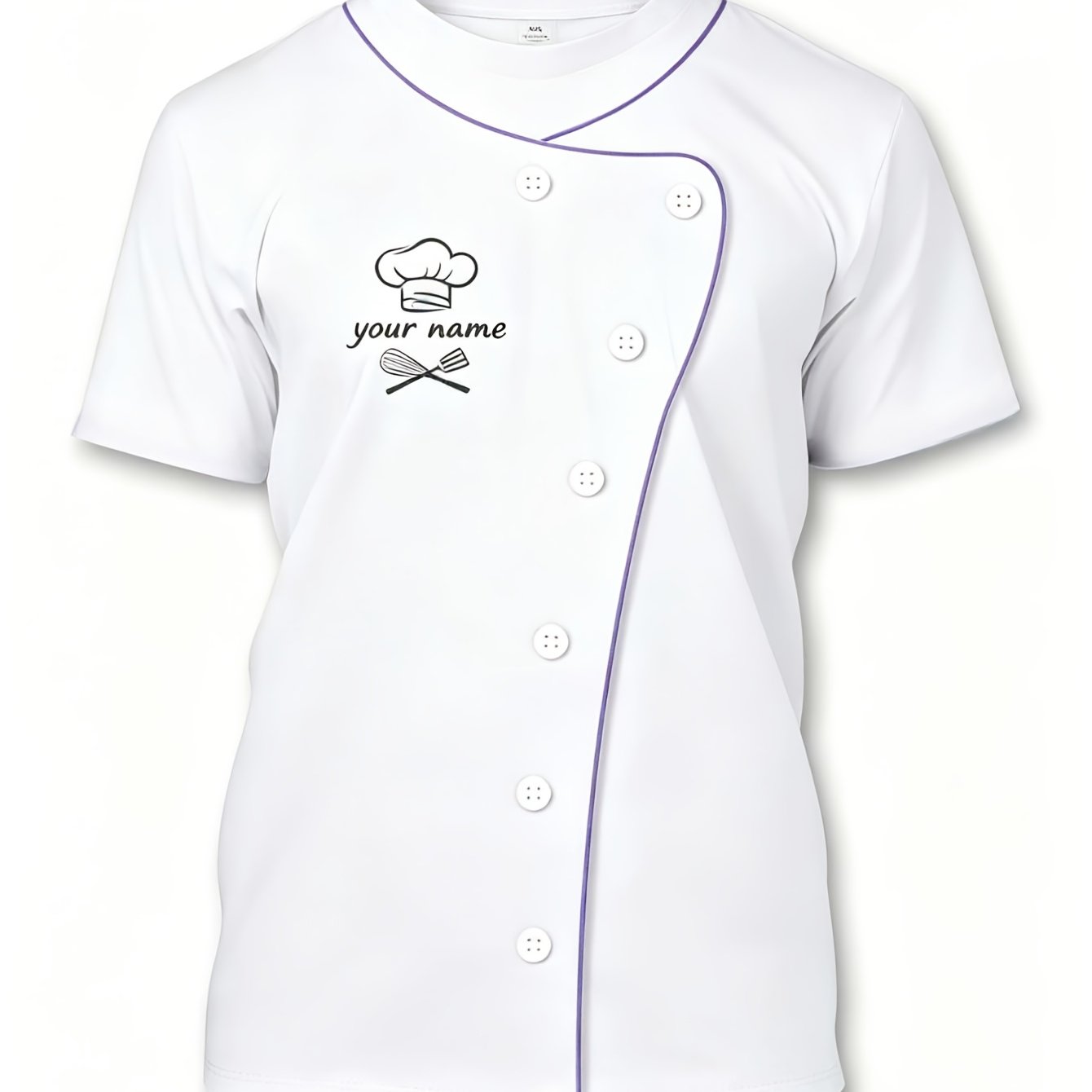 TEMU Women's Personalized Chef T-shirt - Custom Name/text Suitable For Home & Professional Kitchens, Full-body Print Chef Uniform With Short Sleeve