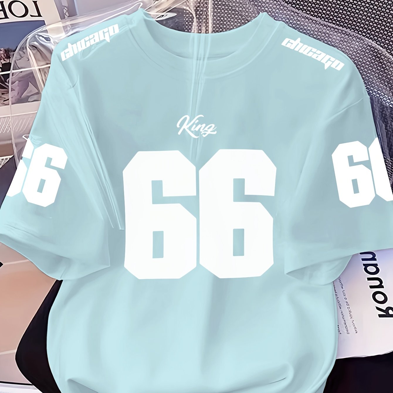 E-shop Größe 66 Multi-Print Trendiges Brand Print Muster und , Lustiges Western Style Rundhals T-Shirt, Frühling Sommer und Herbst Casual Kurzarm Base