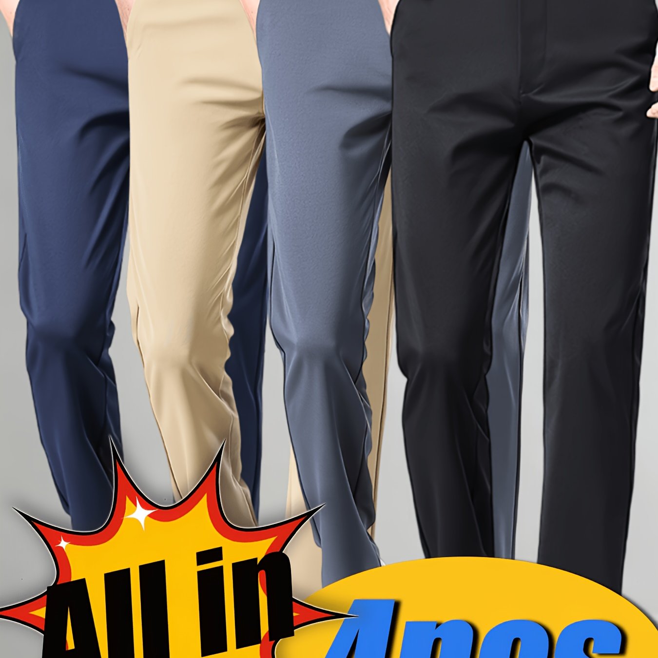 TEMU 4pcs Stretch Dress Pants, Casual Straight-leg Formal Trousers, Suitable For Business Formal Wear, , Slim-fit Versatile Pants, Multi-functional