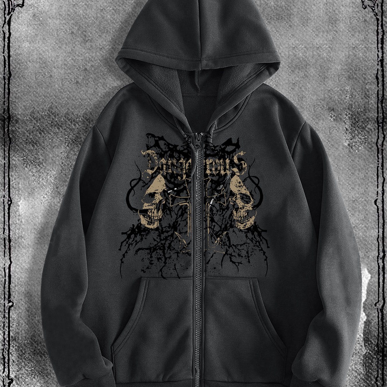 TEMU Popular Original Skull Zip-up Hoodie, A Stylish Streetwear For Casual Occasions, Perfect To Pair With Trendy Outfits