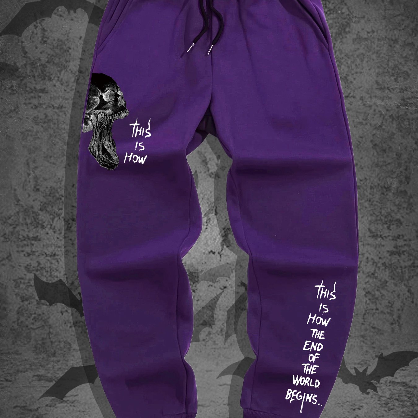 TEMU Skull Text Print Men' Casual Jogging Pants