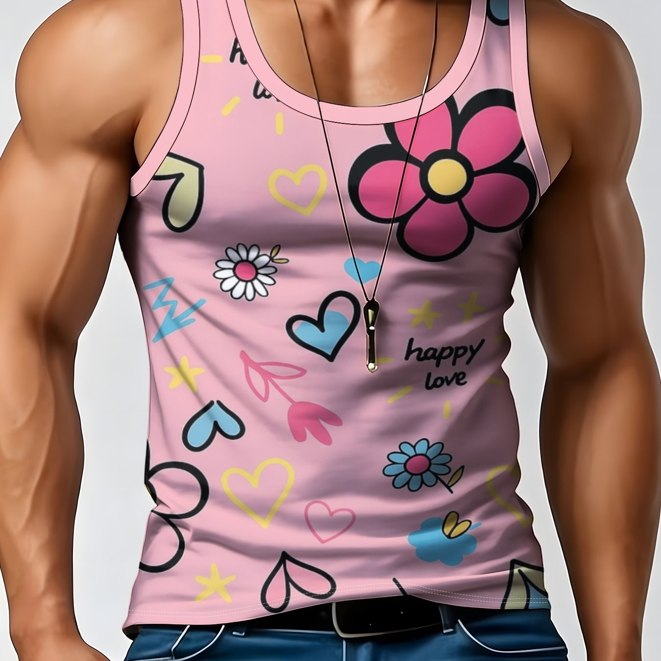 TEMU Fashionable Men's Sleeveless Vest, Geometric Pattern, Casual, For Daily Wear