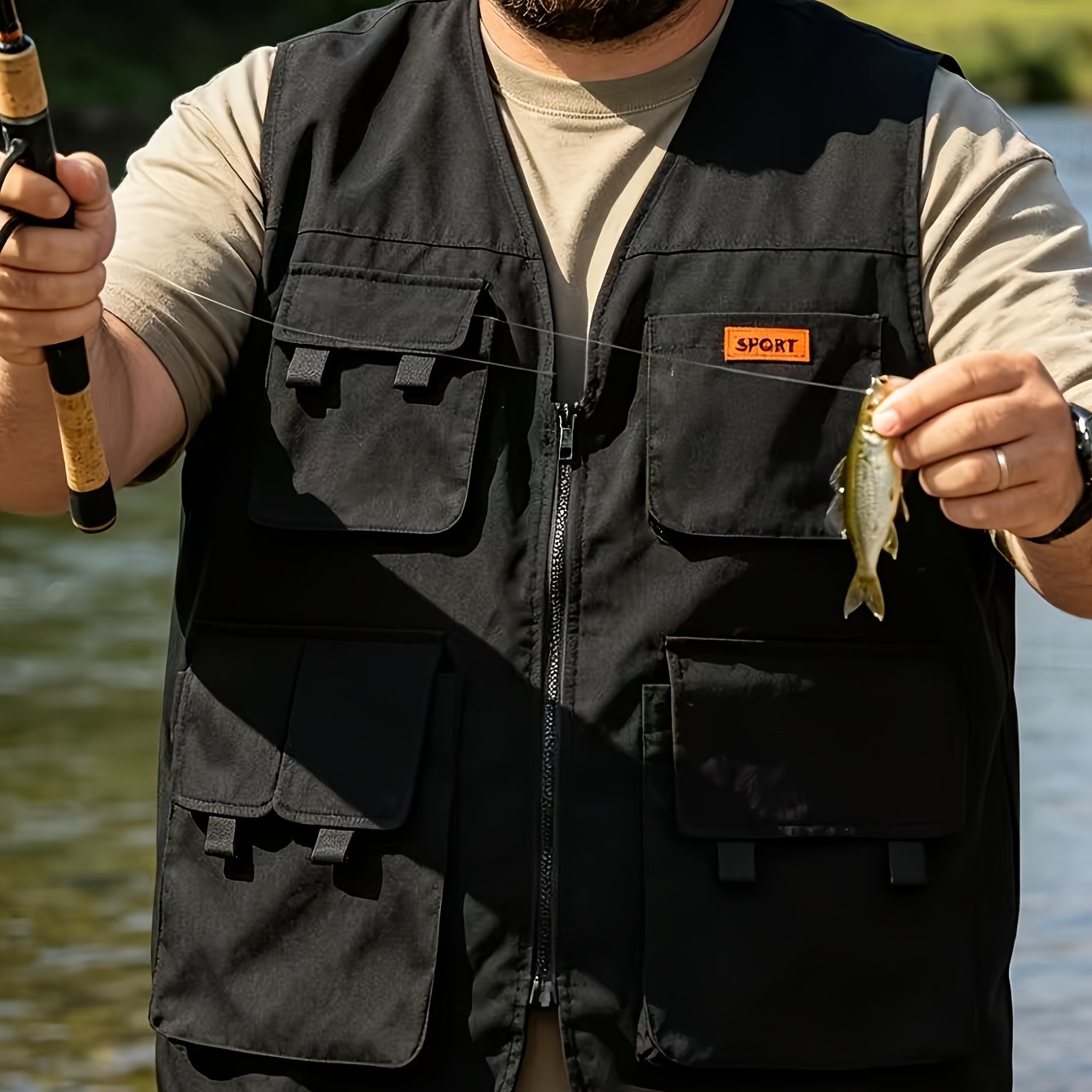 TEMU Men's Plus Size Fishing Vest 2xl-6xl, Outdoor Casual Sleeveless Vest, Men's Multi-pocket Tactical Vest, Plus Size