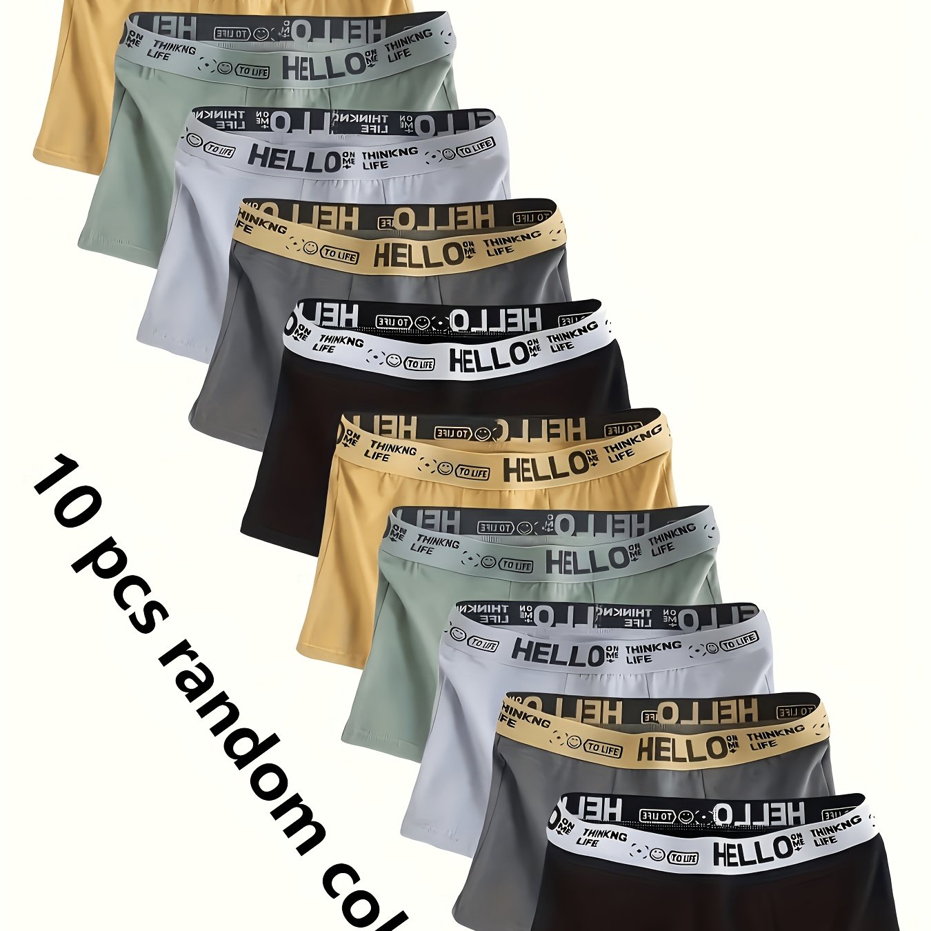 10-pcs Random Hello Men&;s Underwear, Casual Sporty, Trendy, Comfortable, Sexy, Breathable Men&;s Boxer Briefs, Breathable Comfortable Stretchy Underwear,suit To Casual And Sport Wear
