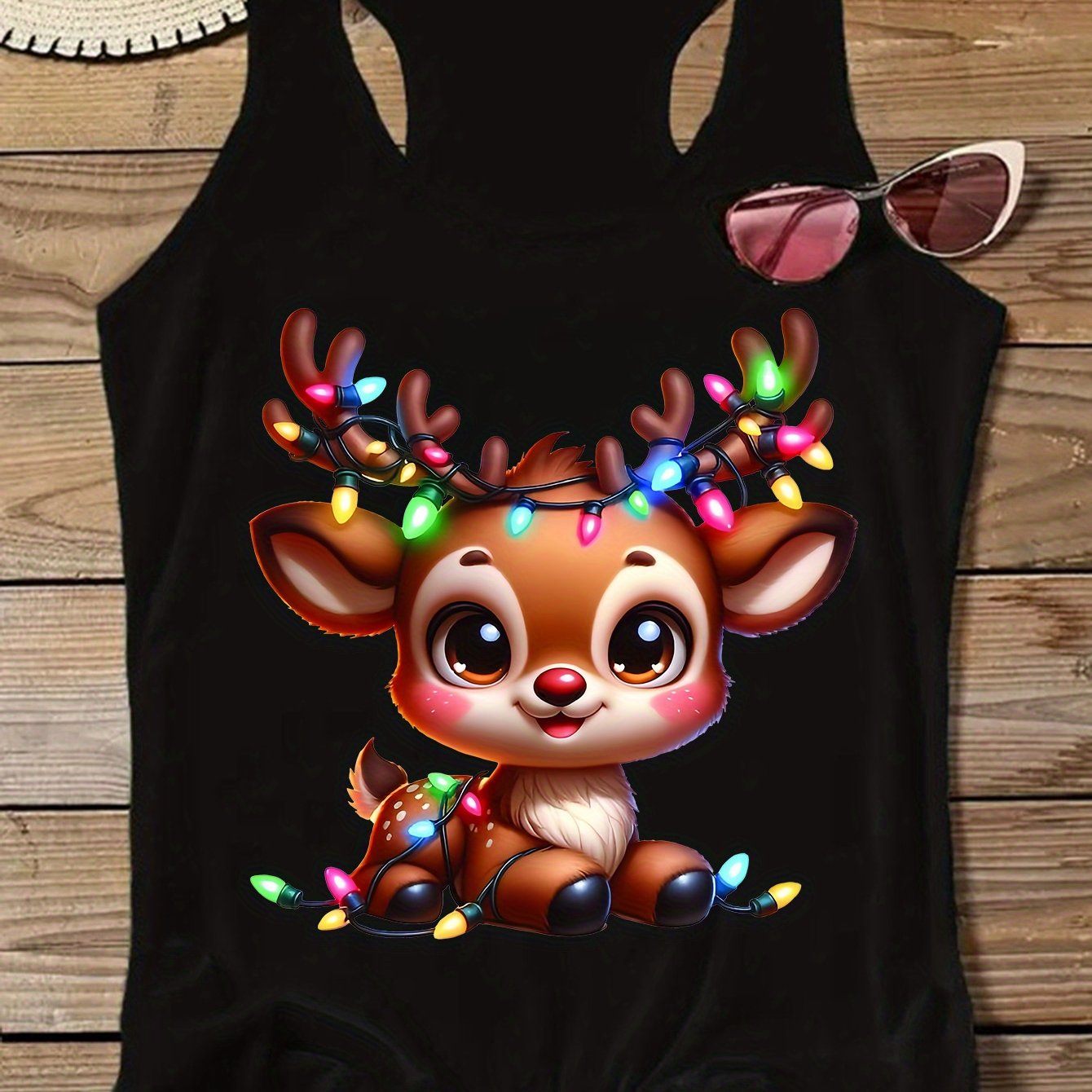 TEMU Colorful Light Reindeer Small Deer, Christmas Pattern Women's Vest, Fashion Casual Pattern Printed Sleeveless Vest, Fashion Women's Summer