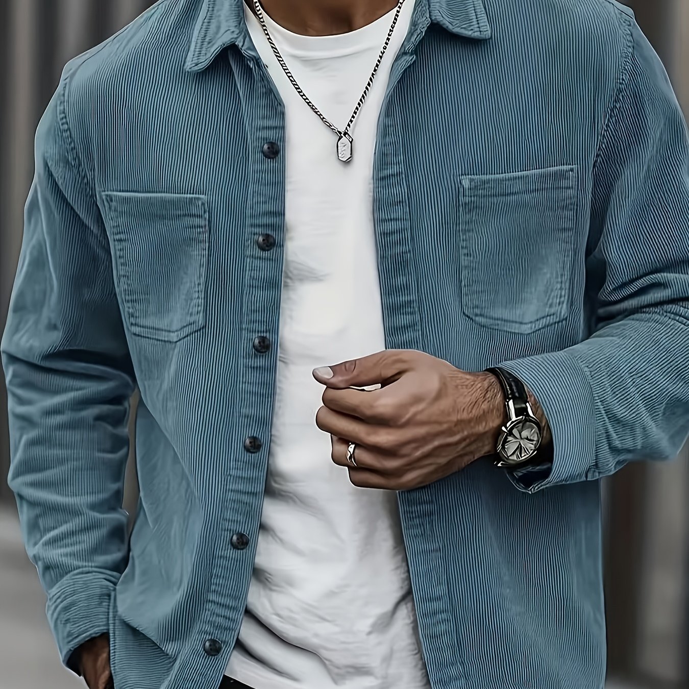 TEMU Chemise Homme Décontractée en Velours Boutonnée, Manches Longues, Double Poche, pour , les Domicile-Travail et le Street Style, Essentielle pour