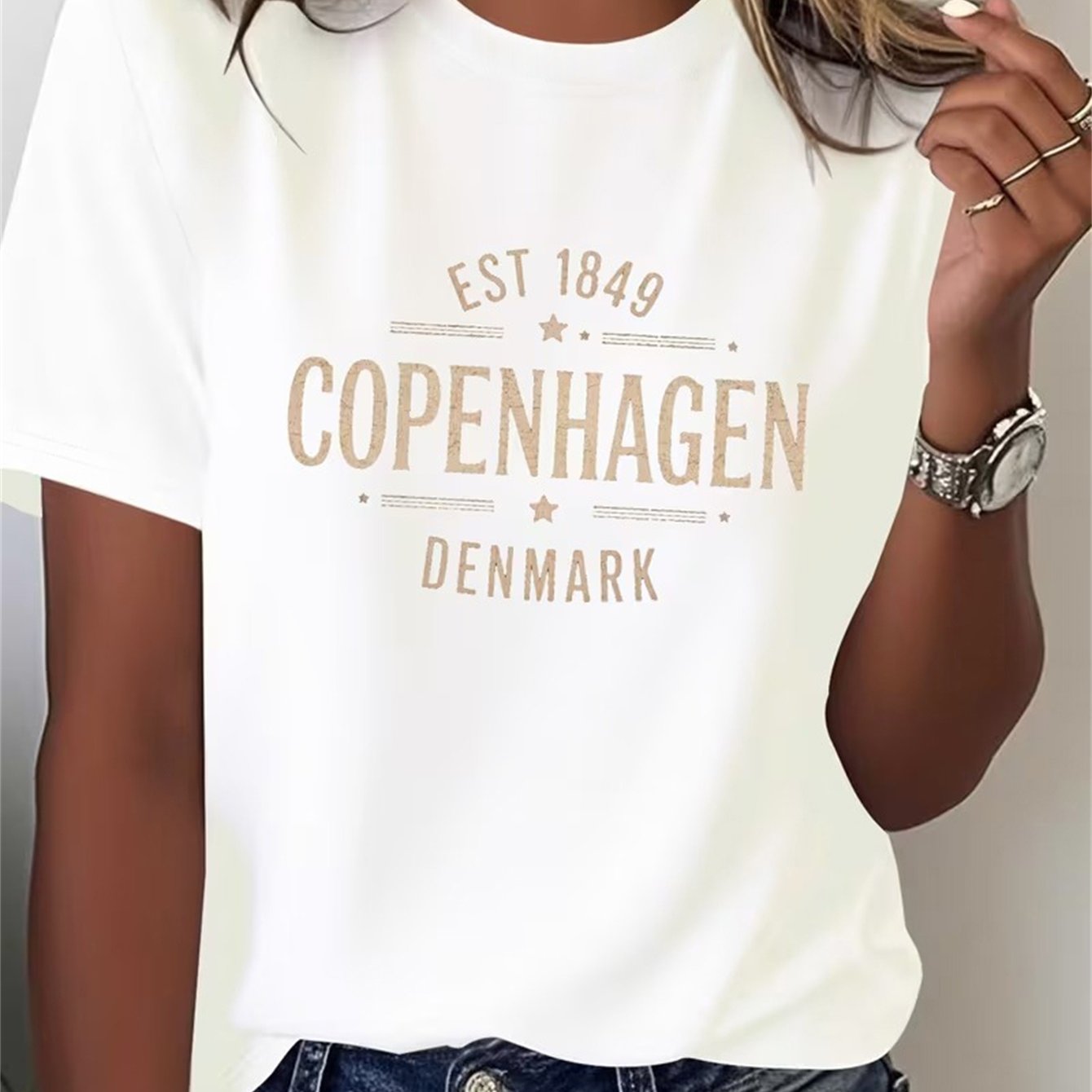E-shop 1 Stück Damen Copenhagen Dänemark Retro Print T-Shirt, geeignet für alle Jahreszeiten, modisches für den Sommer, Familien-Urlaubsgeschenk