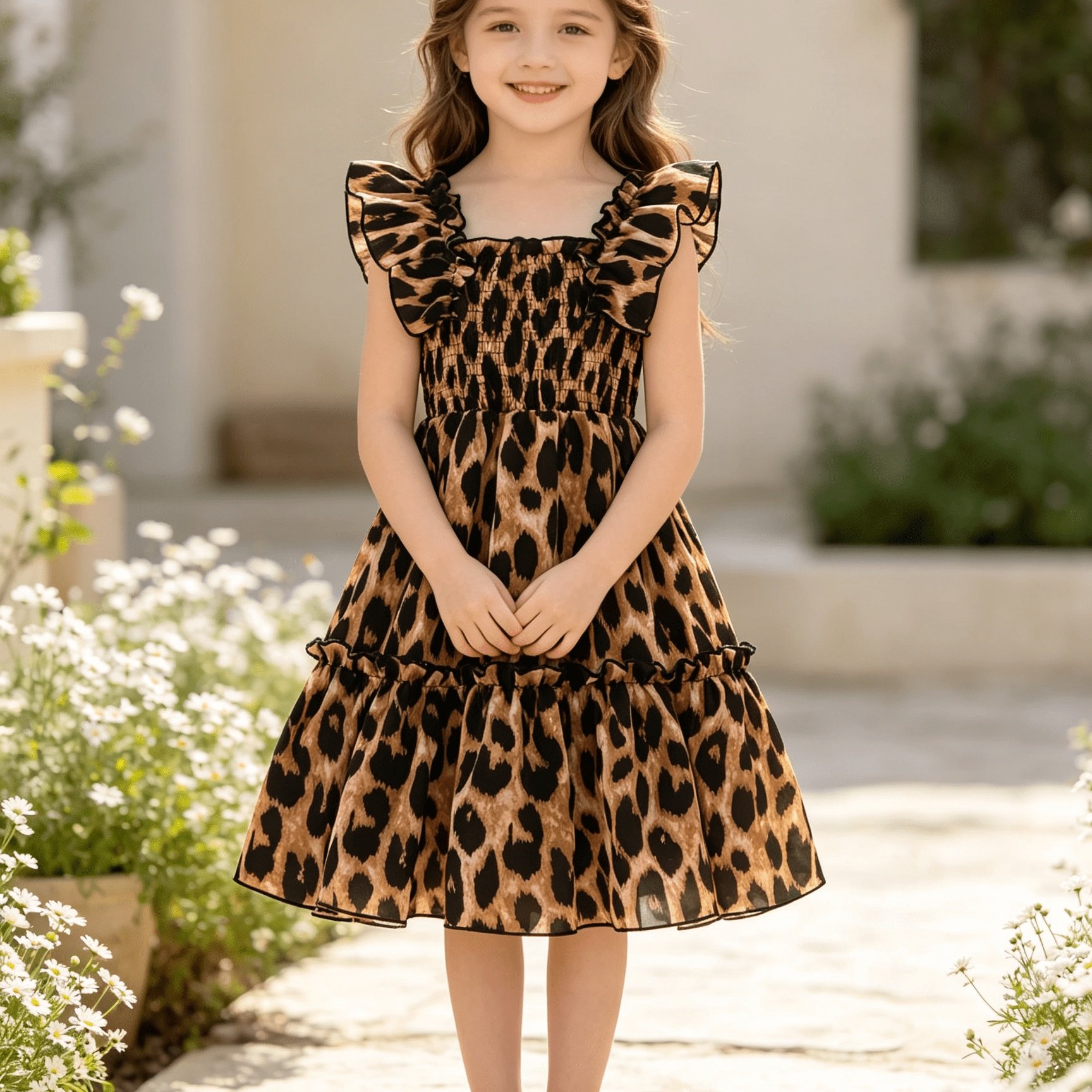 Image of European And American Girls' Summer Casual Lace Camisole Dress, Comfortable Fabric, New Fashionable Leopard Print Princess Dress For Girls, Suitable For And Vacations