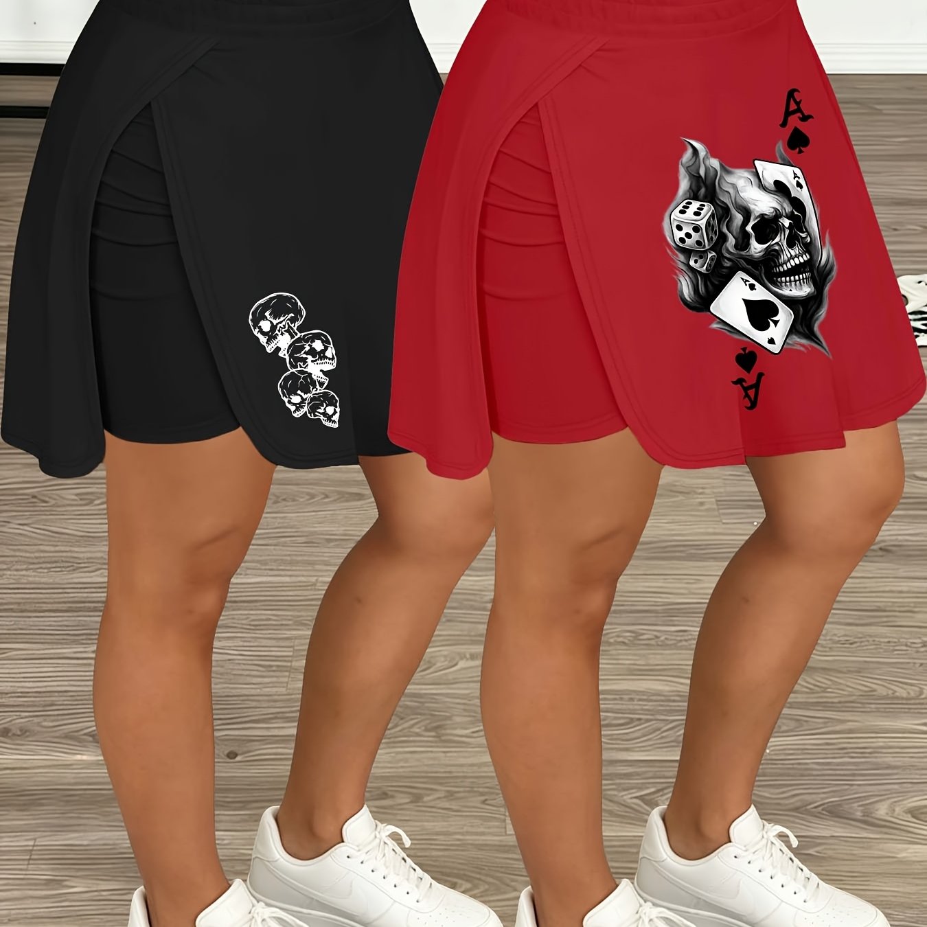 TEMU 2026 Spring/summer Hot New Arrivals Women's Clothing Casual Lightweight Skull Ace Print Bottoms Versatile Options Street Style Short Women's