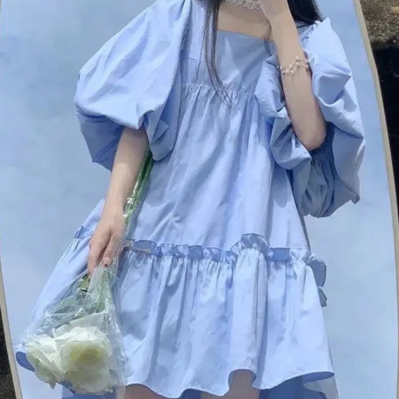 TEMU 【大きいサイズ】春夏新作 - 大きいサイズ - ゆったり 小さくてフなパフスリーブ 年齢を下げる気質のドレス レディース