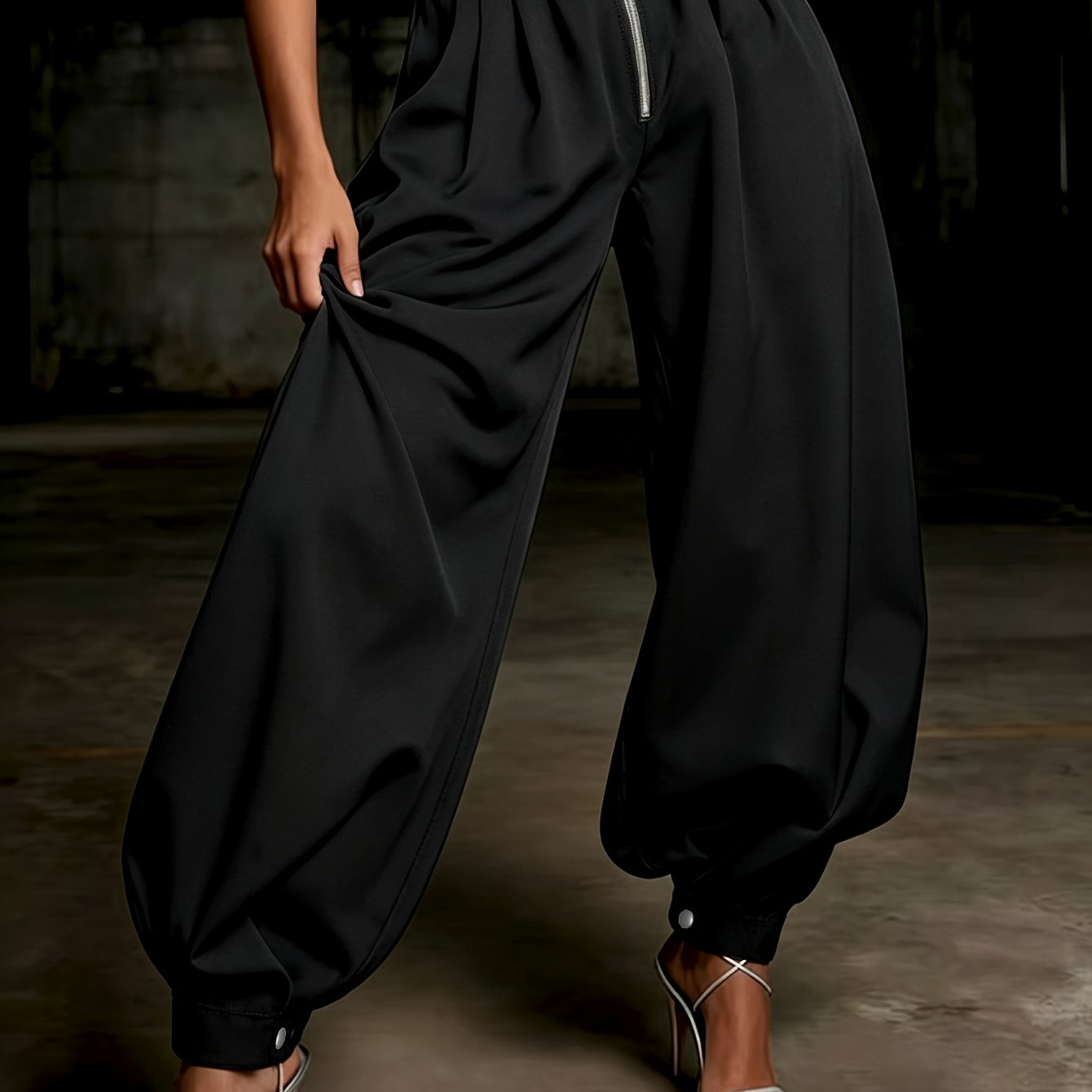 TEMU Summer Commuter Fashion Solid Color Pocket High-waist Loose Fit Casual Women's Long Pants
