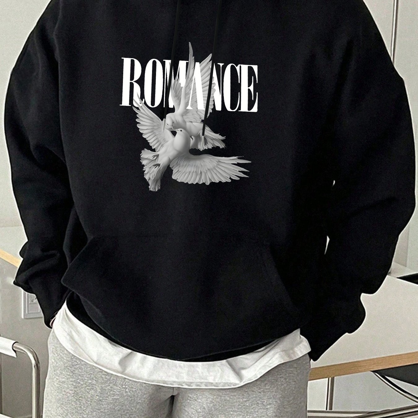 Men's Oversized Loose Fit Hoodie With & Love Lettering Print - 95% Spandex Blend Sweatshirt, /partner Matching Winter Streetwear, Machine Washable Cozy Sweater For Gift (comfortable Clothing)