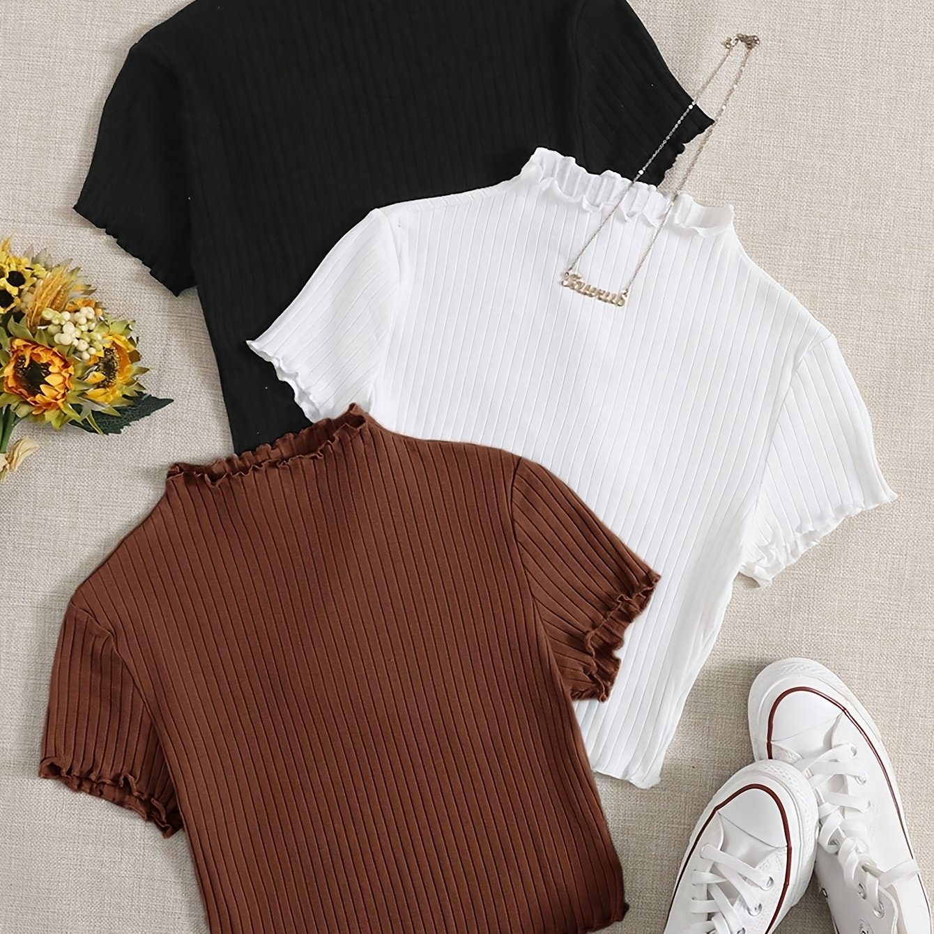 TEMU A Set Of 3 Solid Color Casual Sleeveless T-shirts For Spring And Summer In Europe And America